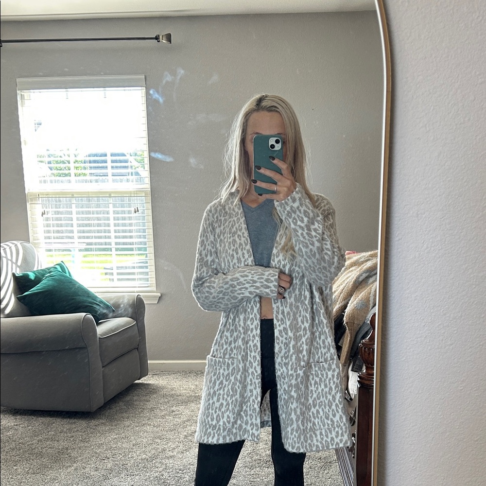 Chico's Gray and White Animal Print Cardigan